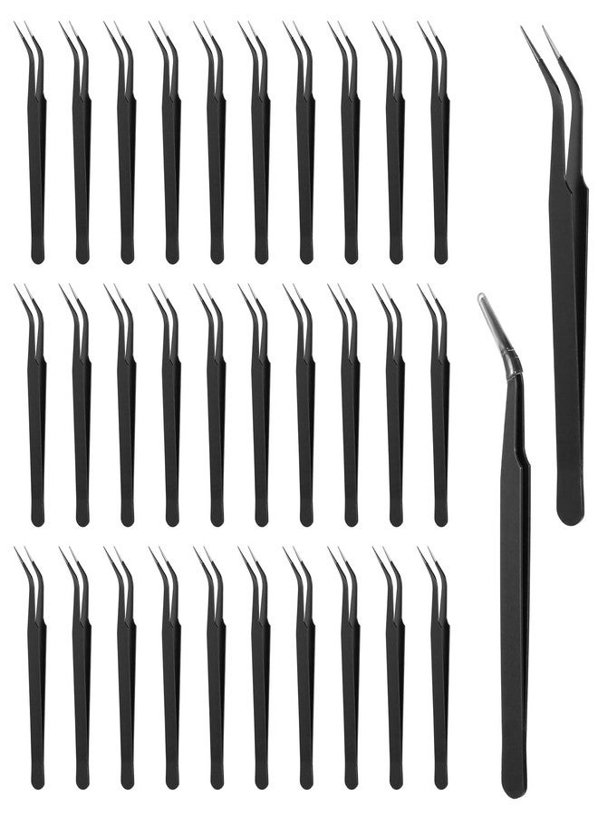 Josojoou 30Pcs Stainless Steel Craft Tweezers 4.9Inch Curved Pointed Tweezers with Protective Cover, Multipurpose High Precision Tweezer for Craft Sewing Stickers Eyelash Jewelry Making(Black) - Image 1